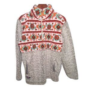 Sherpa Quarter Zip Pullover Floral Pattern & Side Pockets Cozy Warm Comfort
